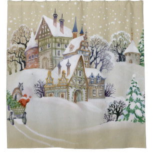 Winter Village: Snowy, Illustrated Landscape.
