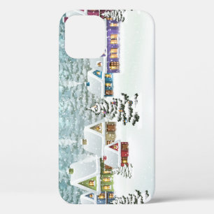 Winter village: snowy landscape scene iPhone 12 case