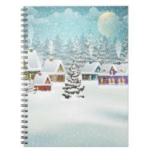Winter village: snowy landscape scene notebook