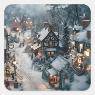 Winter village square sticker