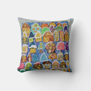 Winter village throw pillow