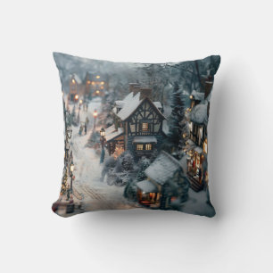 Winter village throw pillow
