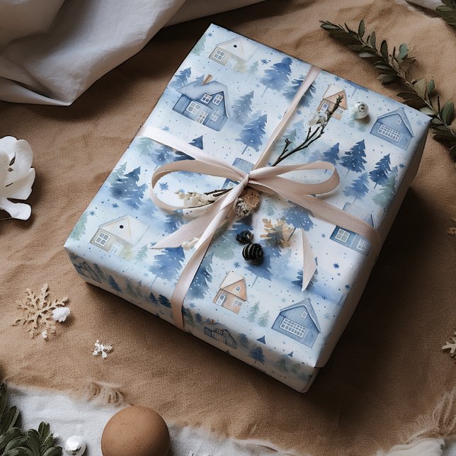 Winter Village Watercolor Snow White Christmas  Wrapping Paper (Creator Uploaded)