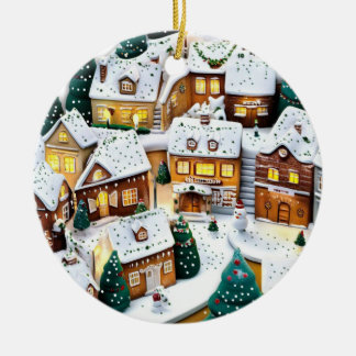 Winter Village Wonderland Round Céramique Ornement