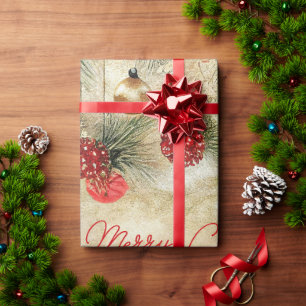  Winter Vintage Christmas Red Glass Balls Wrapping Paper