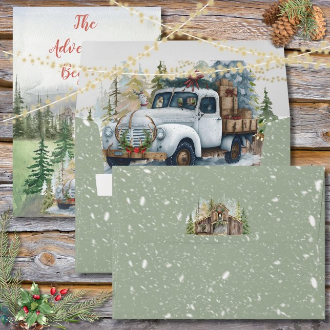 Winter Vintage Truck in Evergreen Forest Envelope (Creator Uploaded)