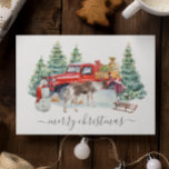 Winter Vintage Truck Reindeer Girl Handwritten  Postcard<br><div class="desc">This design may be personalized in the area provided by changing the photo and/or text. Or it can be customized by clicking Personalize this Template and then choosing the click to customize further option and delete or change the colour of the background, add text, change the text colour or style,...</div>