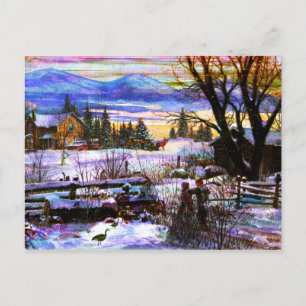 Winter Walk Home Boy Girl & Dog Postcard