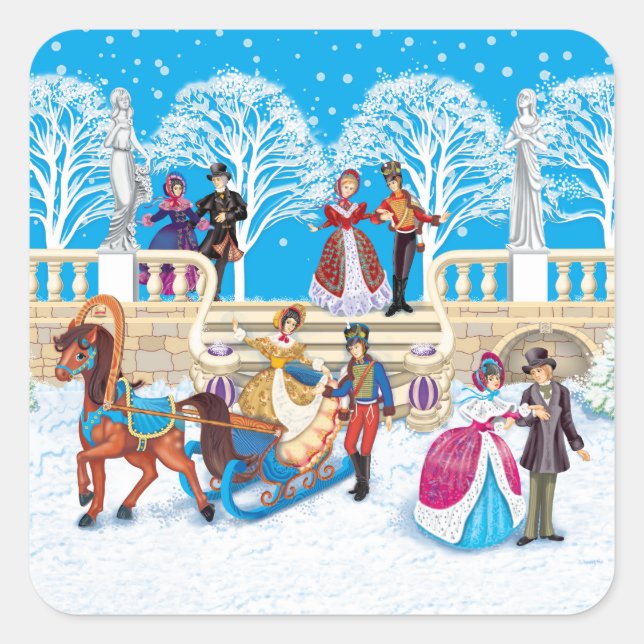 Winter walk square sticker (Front)