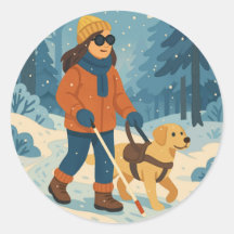 Winter Walk with Guide Dog – Round Sticker