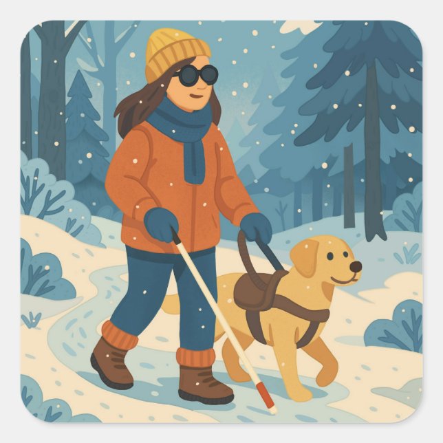 Winter Walk with Guide Dog – Square Sticker (Front)