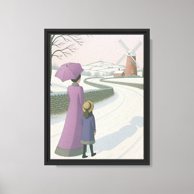 Winter Walk with Windmill Canvas Print (Front)