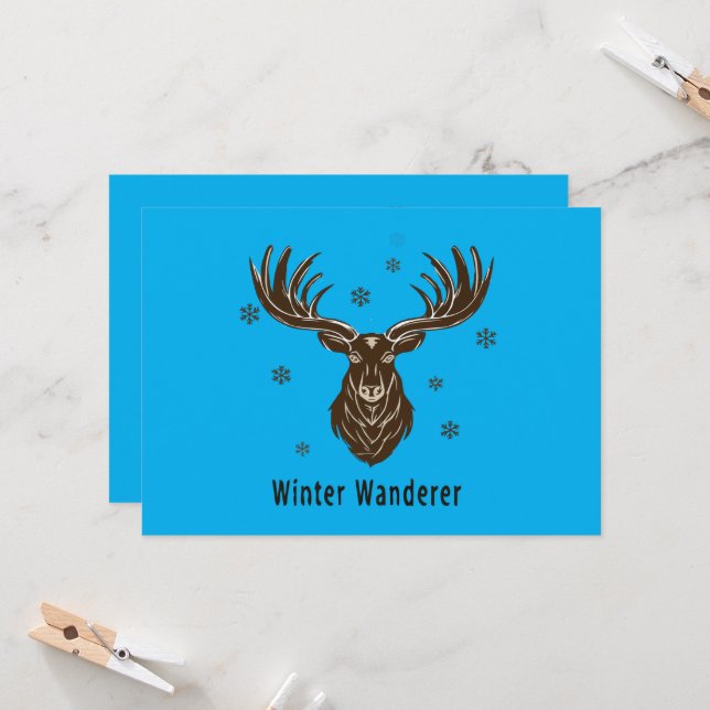 Winter Wanderer Rustic Stag | Majestic Deer & Snow Invitation (Front/Back In Situ)