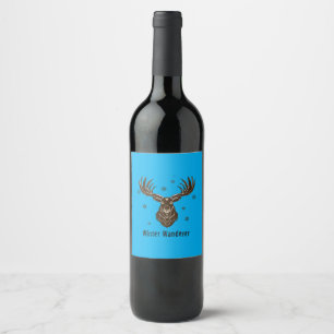 Winter Wanderer Rustic Stag Majestic Deer & Snow Wine Label