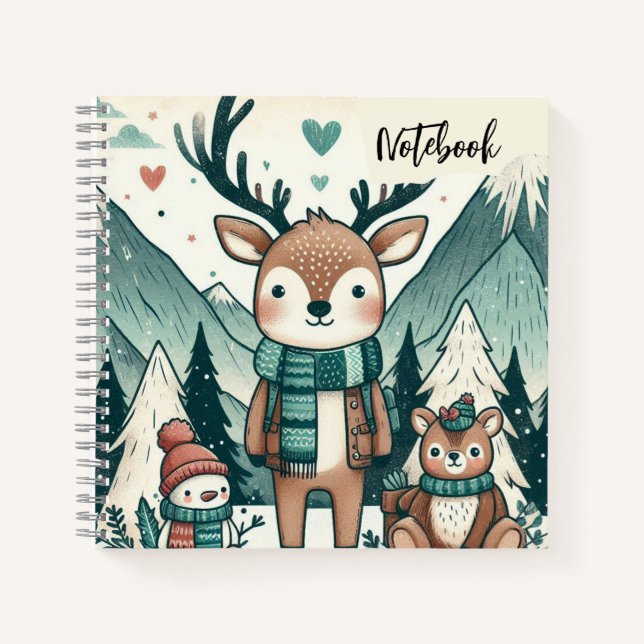  Winter Wanderers – Cozy Deer Family in the Snow Notebook (Front)