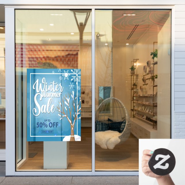 Winter Warmer Sale 50% Off Snowflake Snow Business Window Cling (Store Window)
