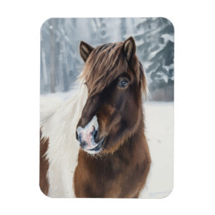 Winter Warmth – Icelandic Horse Watercolor Magnet