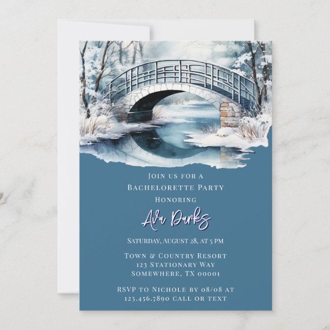 Winter Water Stream Bridge Bachelorette Party Invitation (Front)