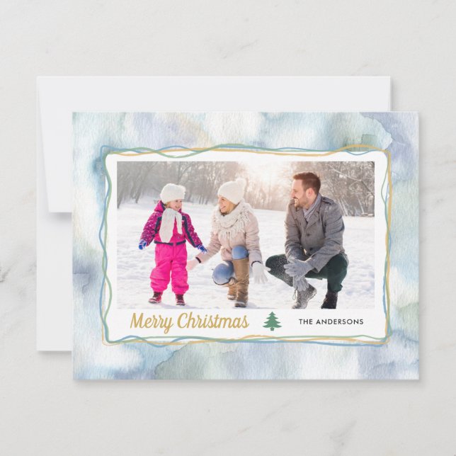 Winter Watercolor | 2 Photo Christmas Holiday Card (Front)