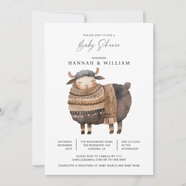 Winter Watercolor Baby Shower Invitation (Front)