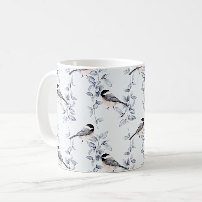 Winter Watercolor Birds Botanical Pattern Coffee Mug (Front Left)