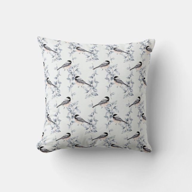 Winter Watercolor Birds Botanical Pattern Throw Pillow (Front)