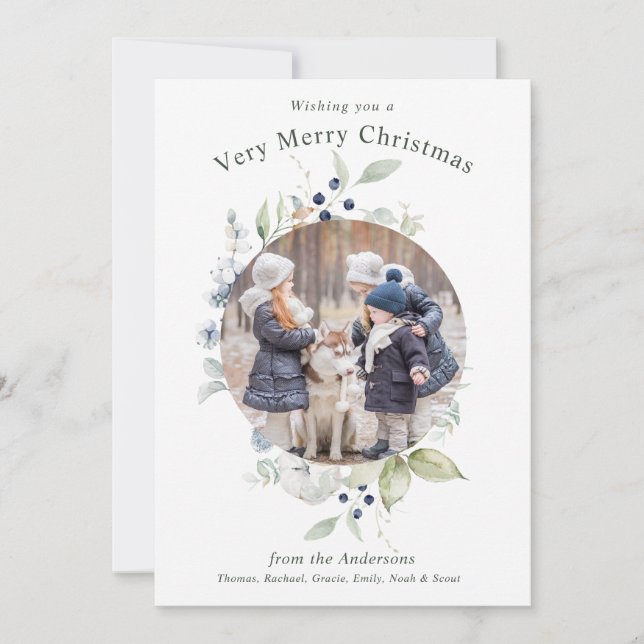Winter Watercolor Botanical Holiday Photo (Front)