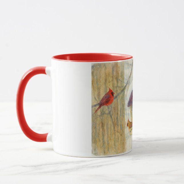 Winter Watercolor Cardinals Mug (Left)