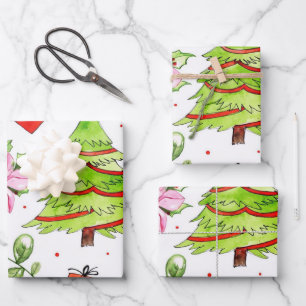 Winter Watercolor Christmas Tree Wrapping Paper Sheet