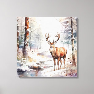 Winter Watercolor Deer Canvas Art
