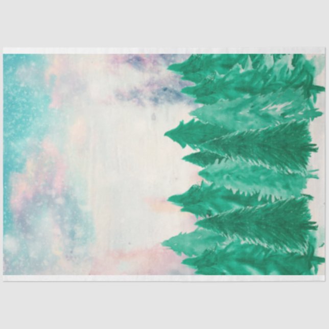Winter Watercolor Evergreen Trees Decoupage Paper (Front)