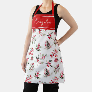 Winter Watercolor Floral Berry Personalized Apron