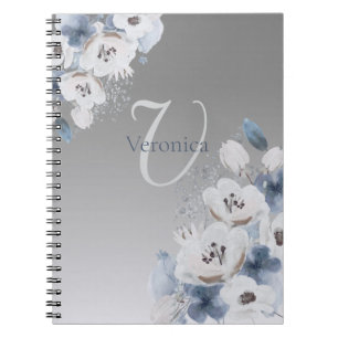 Winter Watercolor Floral Monogram Personalized Notebook