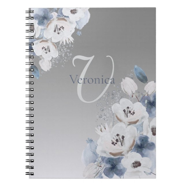 Winter Watercolor Floral Monogram Personalized Notebook (Front)