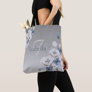 Winter Watercolor Floral Monogram Personalized Tote Bag