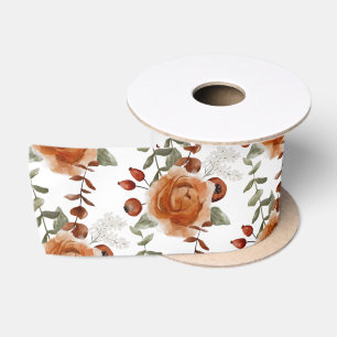 Winter Watercolor Floral Ribbon  Satin Ribbon