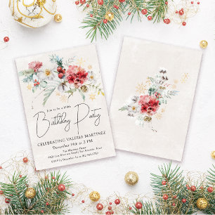 Winter Watercolor Flowers 100th Birthday Party Invitation