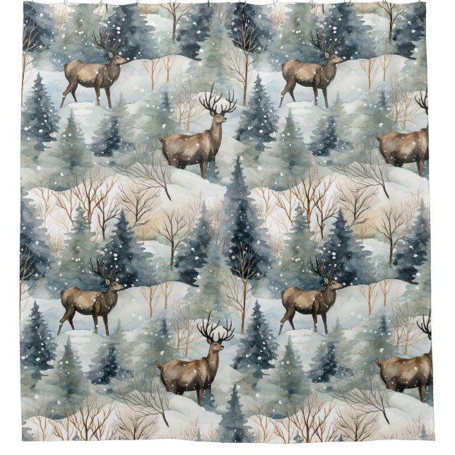Winter Watercolor Forest Deer (1) (Front)