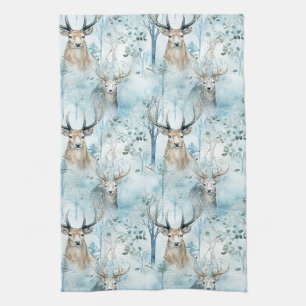 Winter Watercolor Forest Deer (2) Kitchen Towel