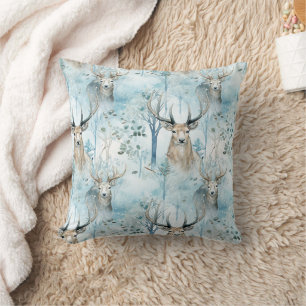 Winter Watercolor Forest Deer (2) Throw Pillow