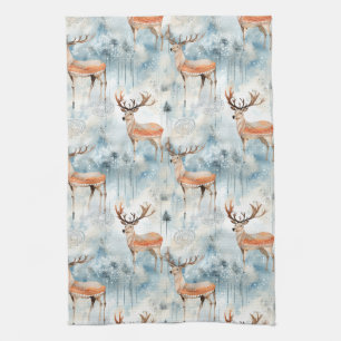Winter Watercolor Forest Deer (3) Kitchen Towel