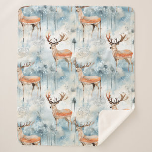 Winter Watercolor Forest Deer (3) Sherpa Blanket