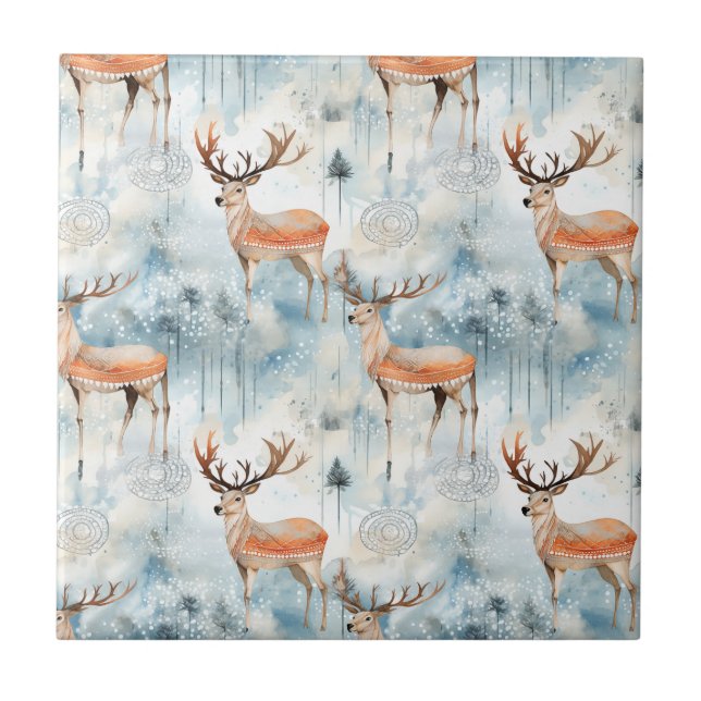 Winter Watercolor Forest Deer (3) Tile (Front)