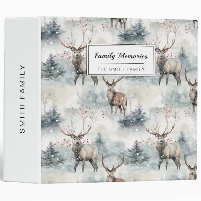 Winter Watercolor Forest Deer (4) Binder (Front/Spine)