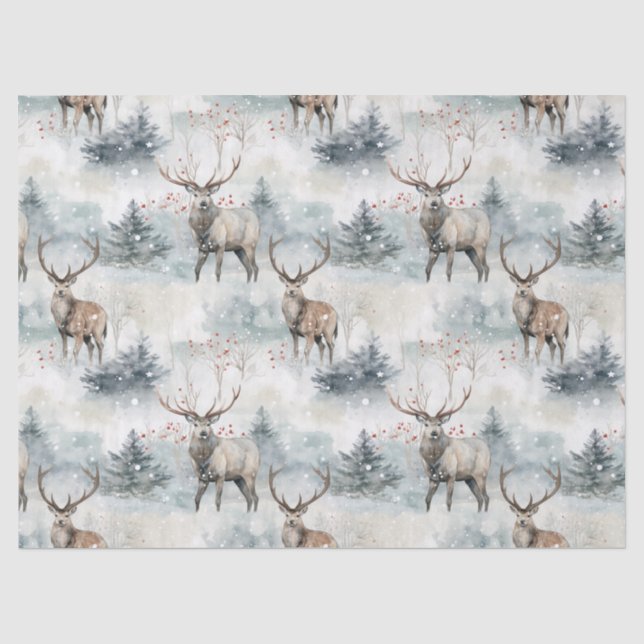 Winter Watercolor Forest Deer (4) Tissue Paper (Front)