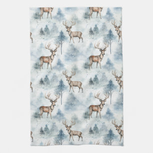 Winter Watercolor Forest Deer (5) Kitchen Towel