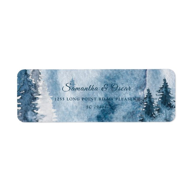 Winter Watercolor Forest & Navy Blue & White Label (Front)