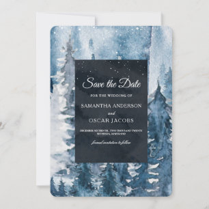 Winter Watercolor Forest & Navy Blue & White Save  The Date