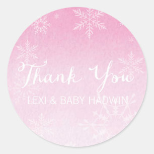 Winter Watercolor Girl Baby Shower Favour Classic Round Sticker