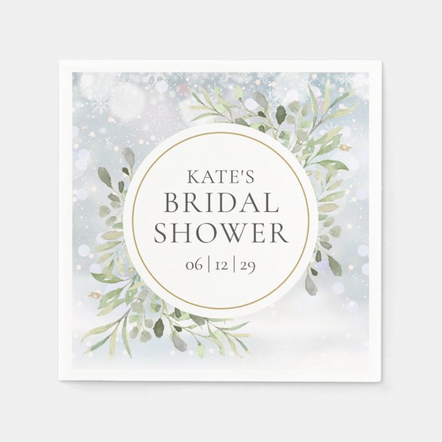 Winter Watercolor Greenery Bridal Shower Napkin (Front)